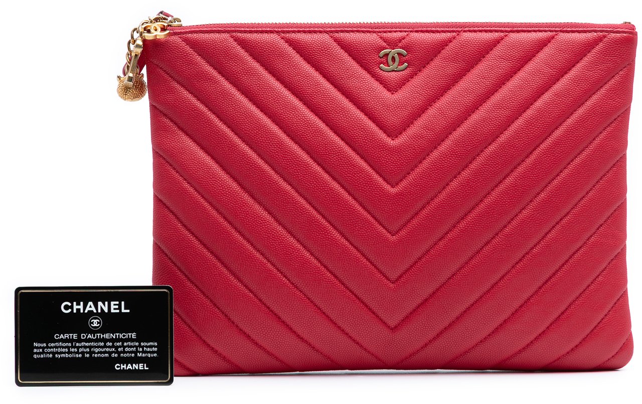 Chanel Medium Chevron Caviar Ancient Greek Charms O Case Clutch Rood