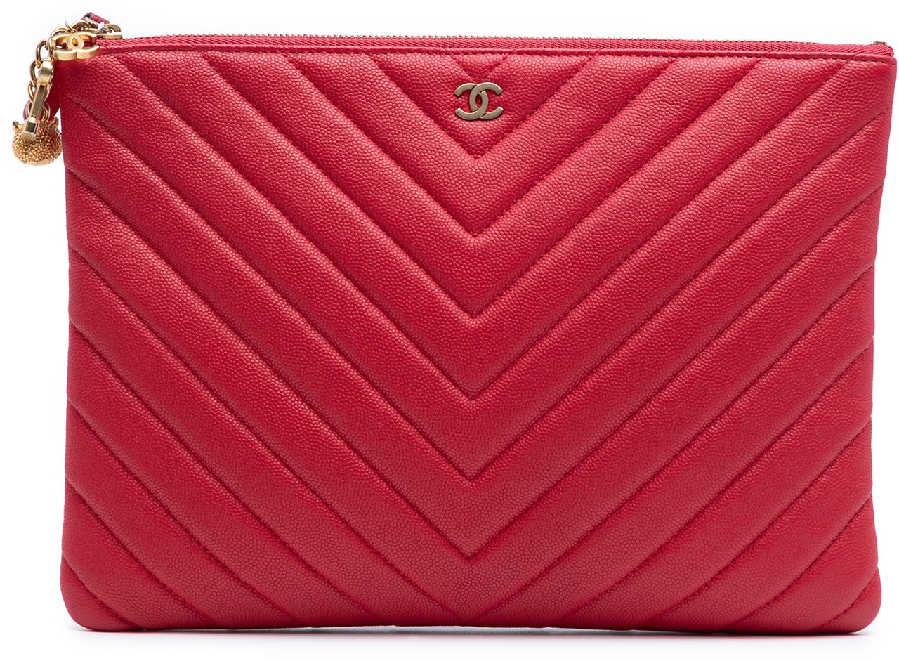 Chanel Medium Chevron Caviar Ancient Greek Charms O Case Clutch Rood