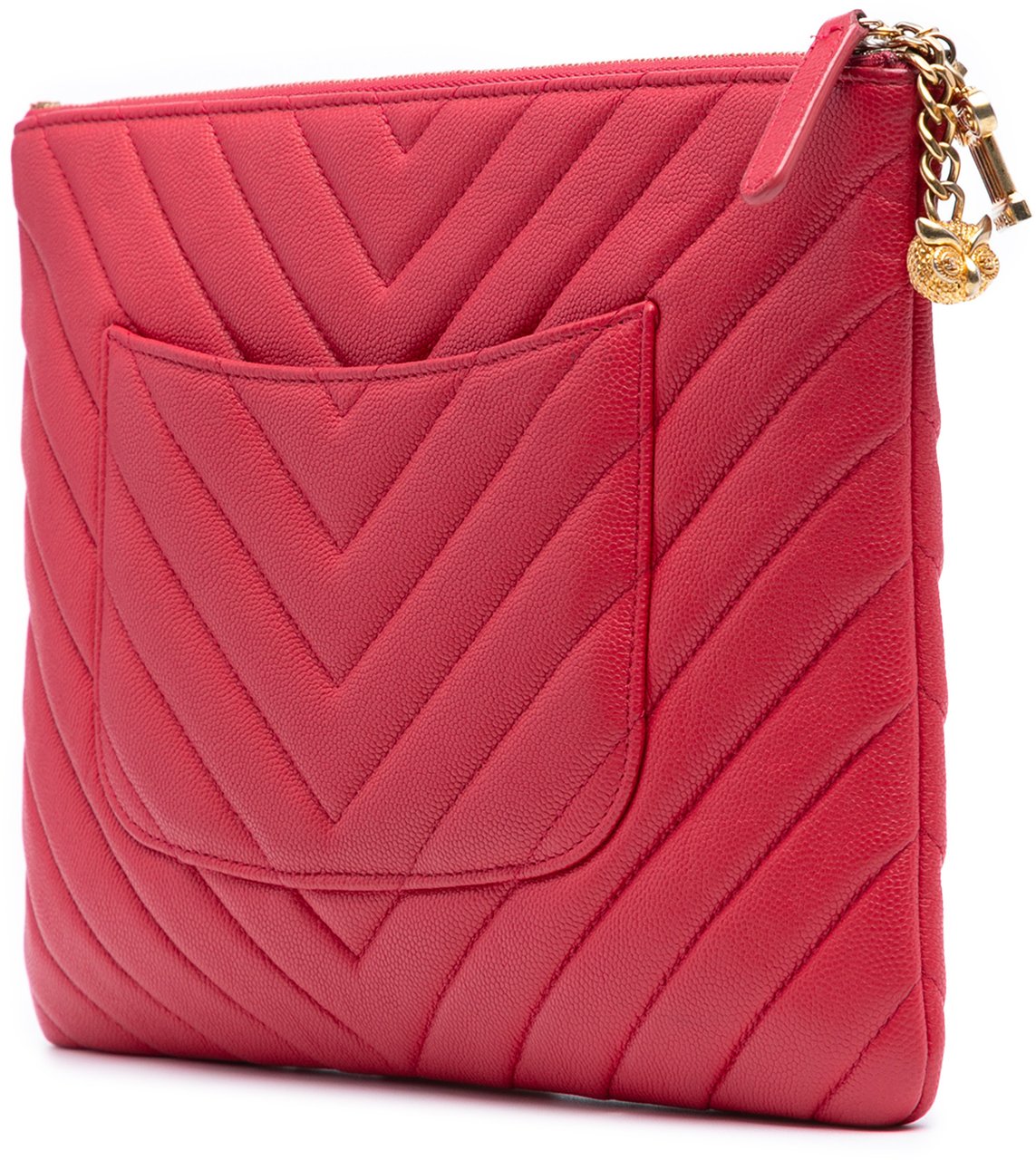 Chanel Medium Chevron Caviar Ancient Greek Charms O Case Clutch Rood