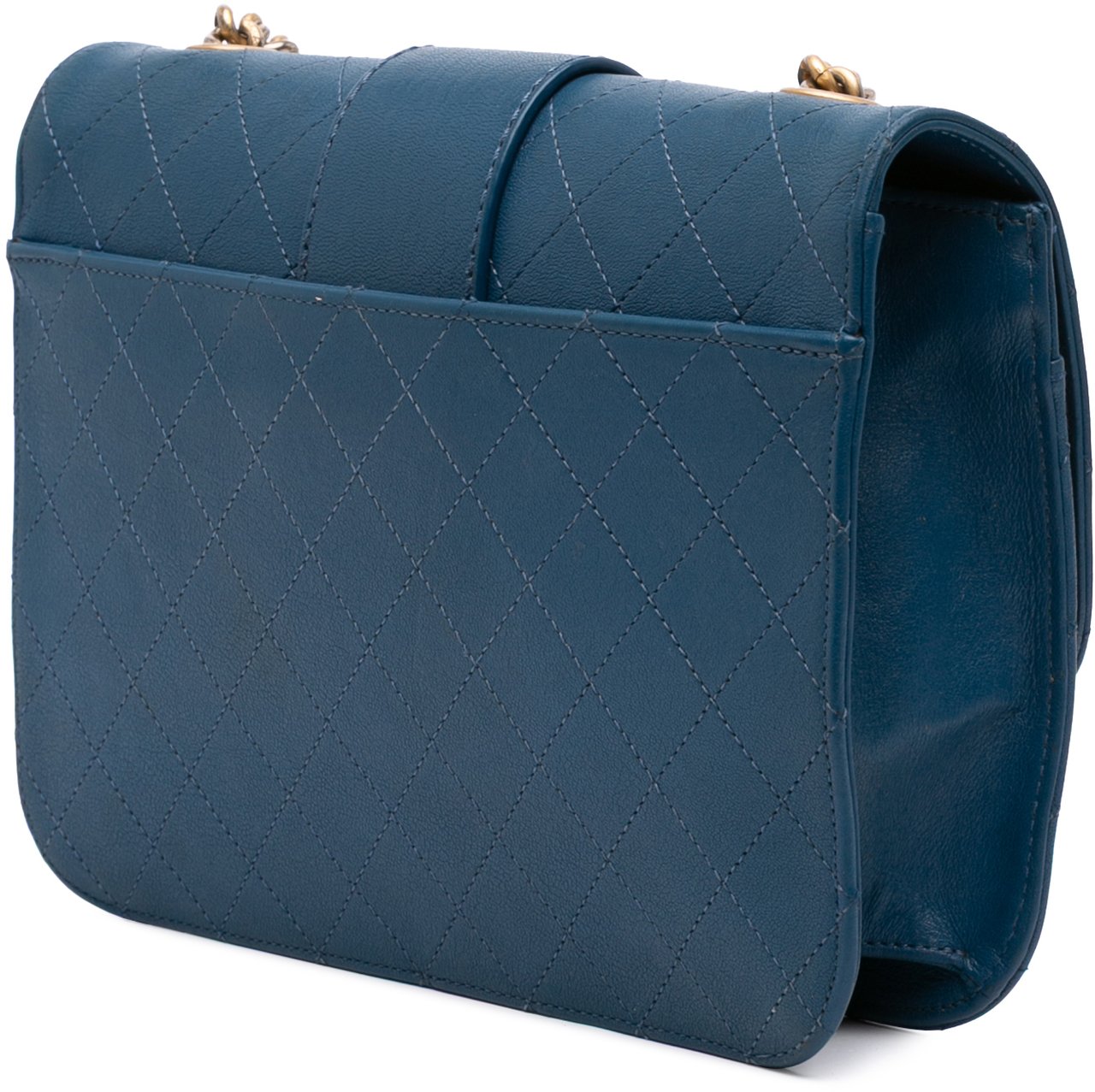 Chanel Large Quilted Sheepskin Front Chain Flap Blauw