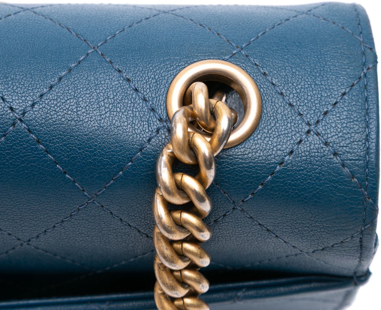Chanel Large Quilted Sheepskin Front Chain Flap Blauw