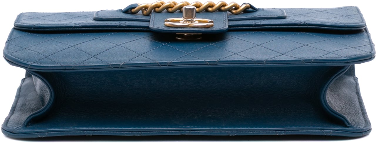 Chanel Large Quilted Sheepskin Front Chain Flap Blauw