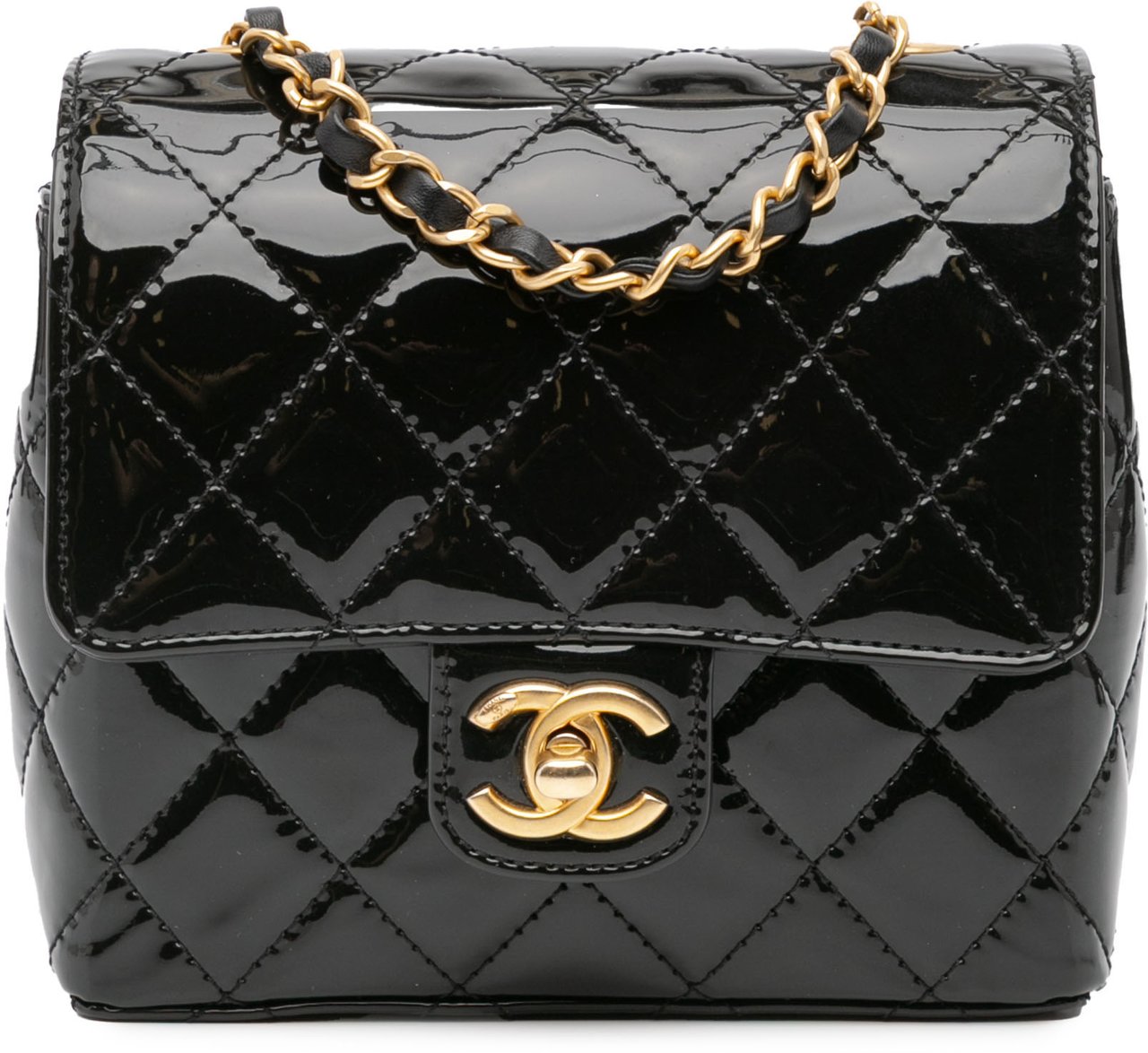 Chanel Mini Square Classic Patent Single Flap Zwart