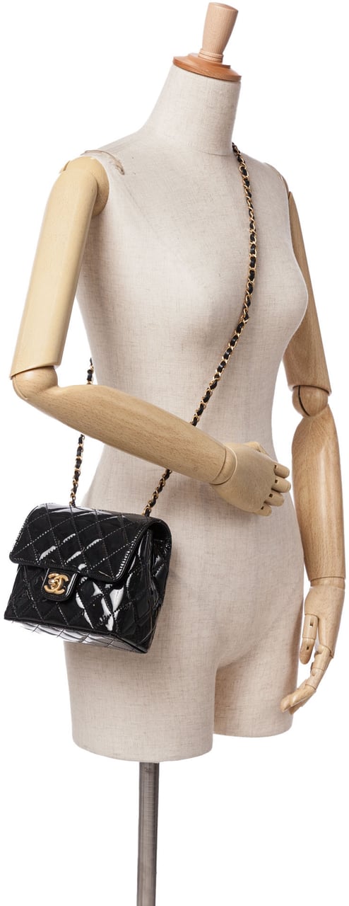 Chanel Mini Square Classic Patent Single Flap Zwart