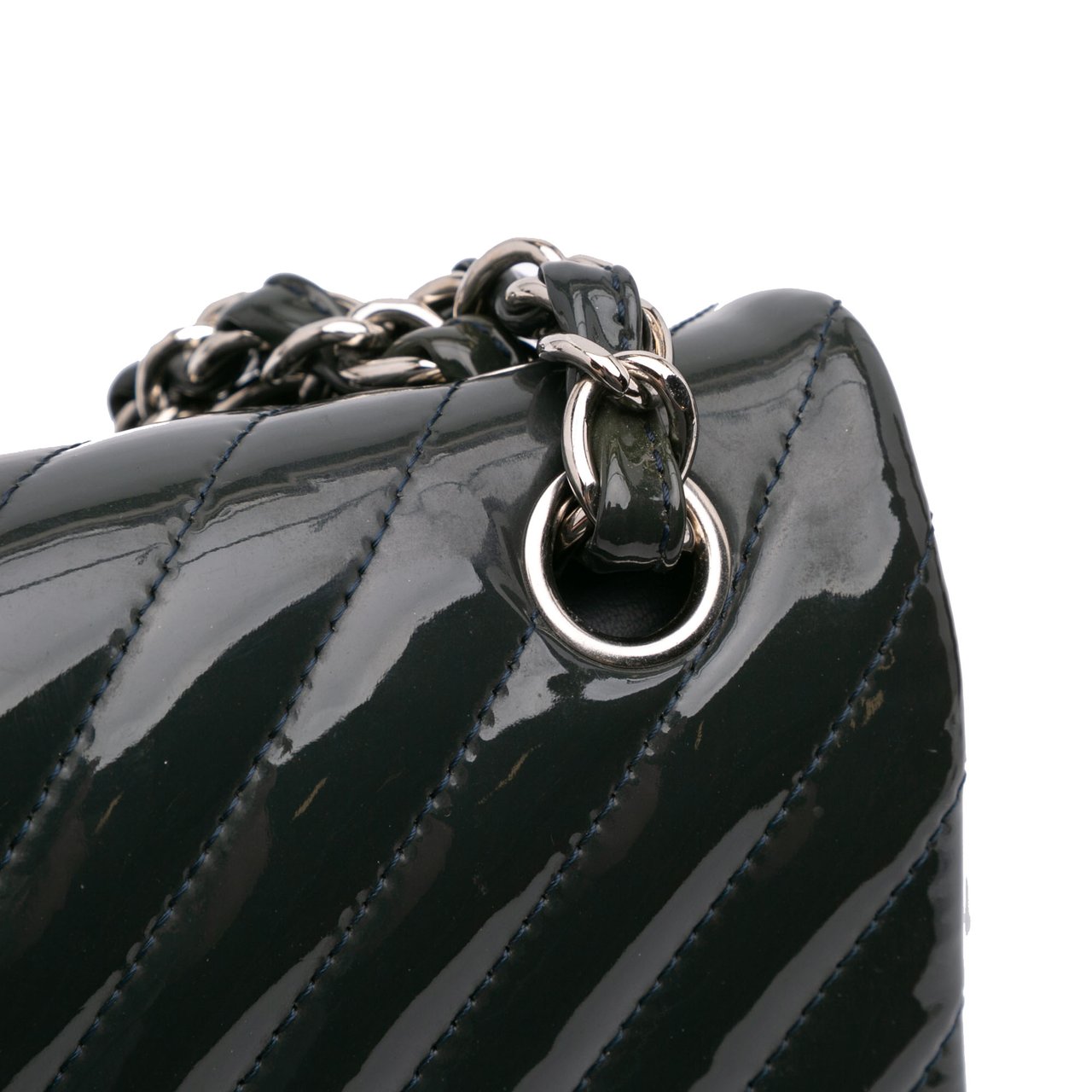 Chanel Jumbo Classic Chevron Patent Double Flap Blauw
