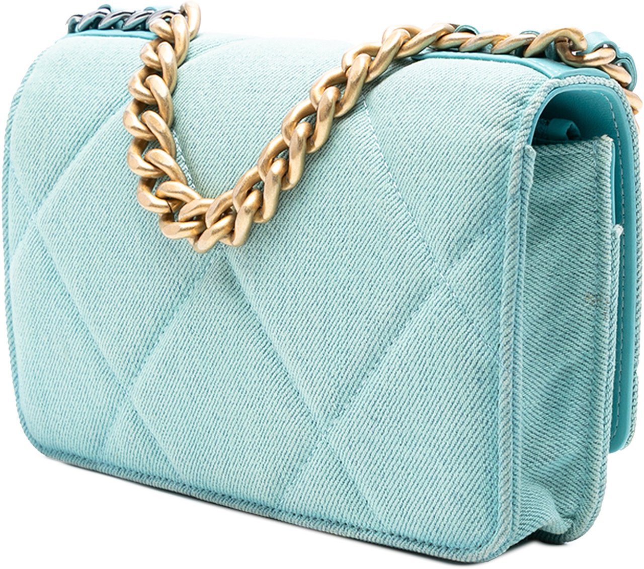 Chanel Denim 19 Flap Wallet On Chain Blauw