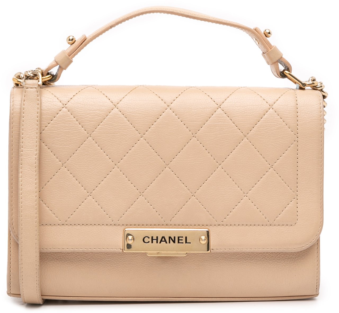 Chanel Medium Quilted Calfskin Label Click Flap Bruin