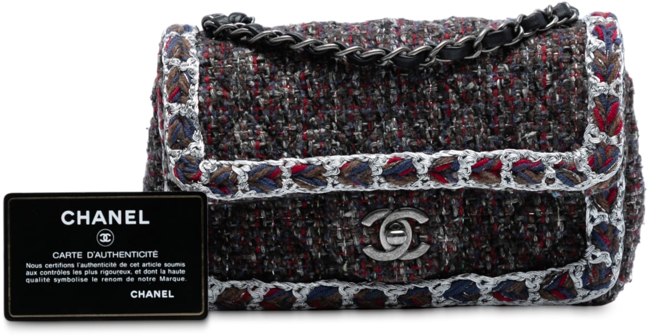 Chanel Mini Rectangular Classic Tweed Braided Single Flap Zwart