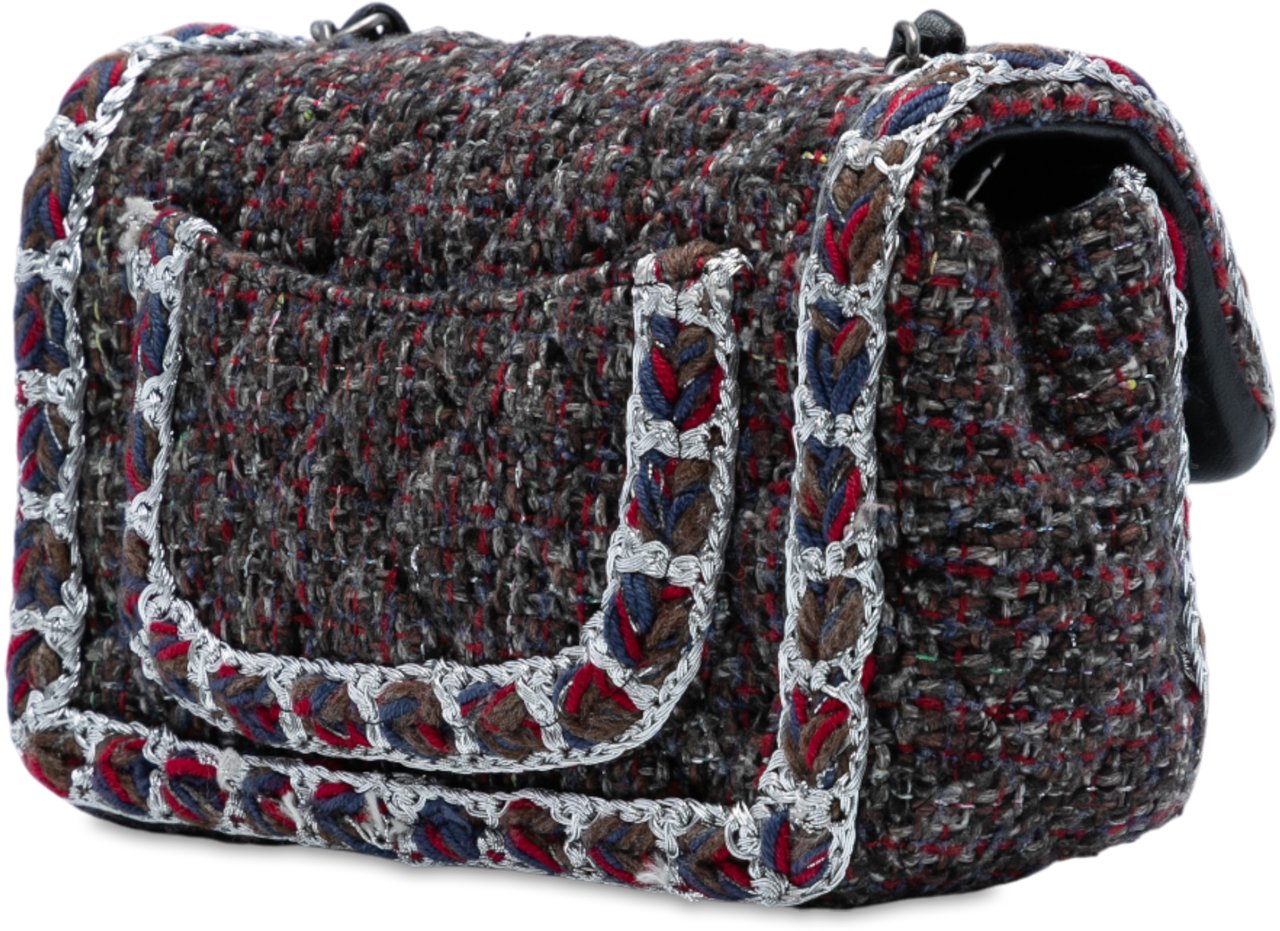 Chanel Mini Rectangular Classic Tweed Braided Single Flap Zwart