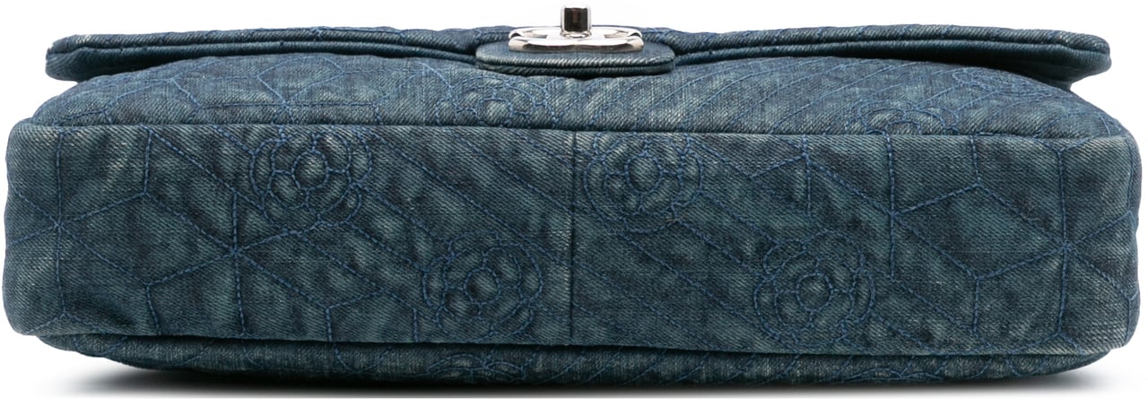 Chanel Large Embroidered Denim Camellia Flap Blauw