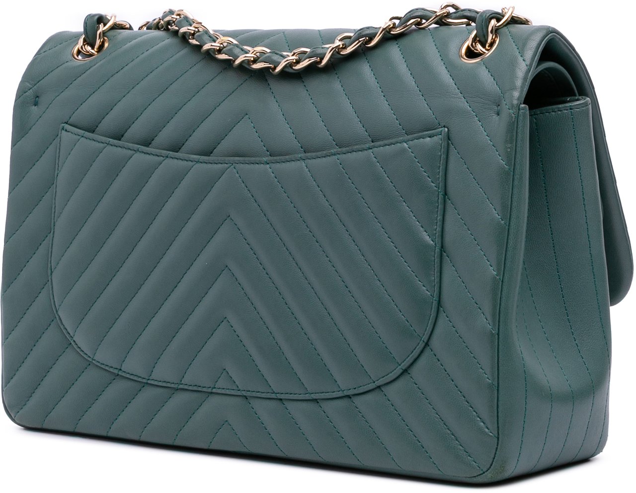 Chanel Jumbo Classic Chevron Lambskin Double Flap Groen