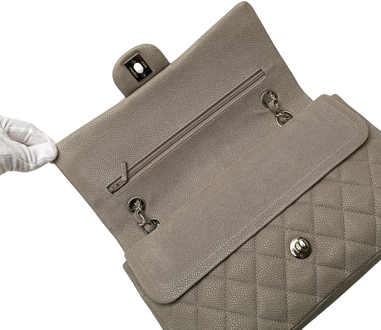 Chanel Medium Classic Caviar Double Flap Grijs