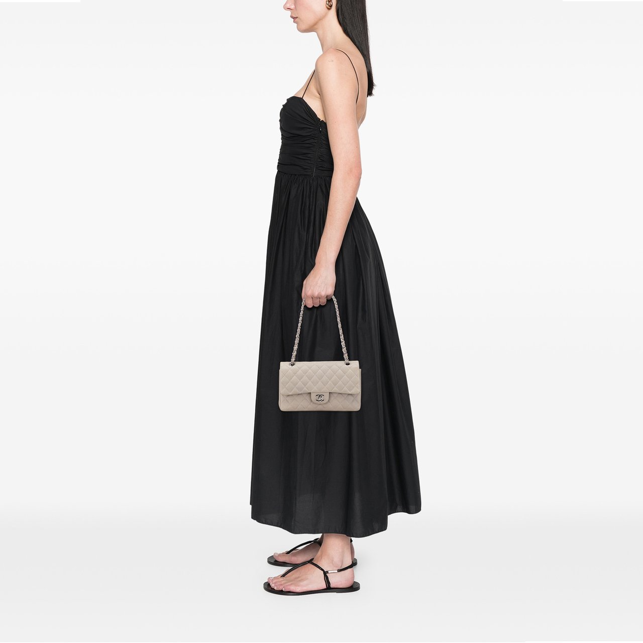 Chanel Medium Classic Caviar Double Flap Grijs
