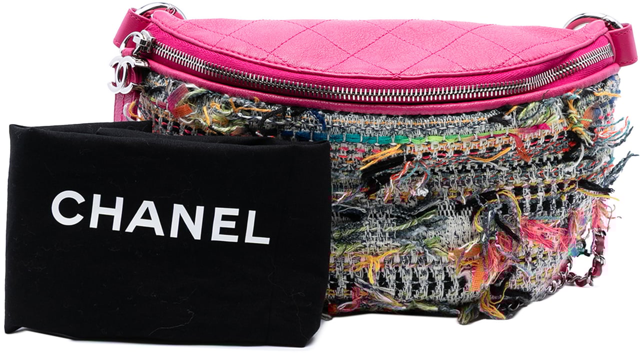 Chanel Tweed and Stitched Calfskin Gabrielle Waist Bag Roze