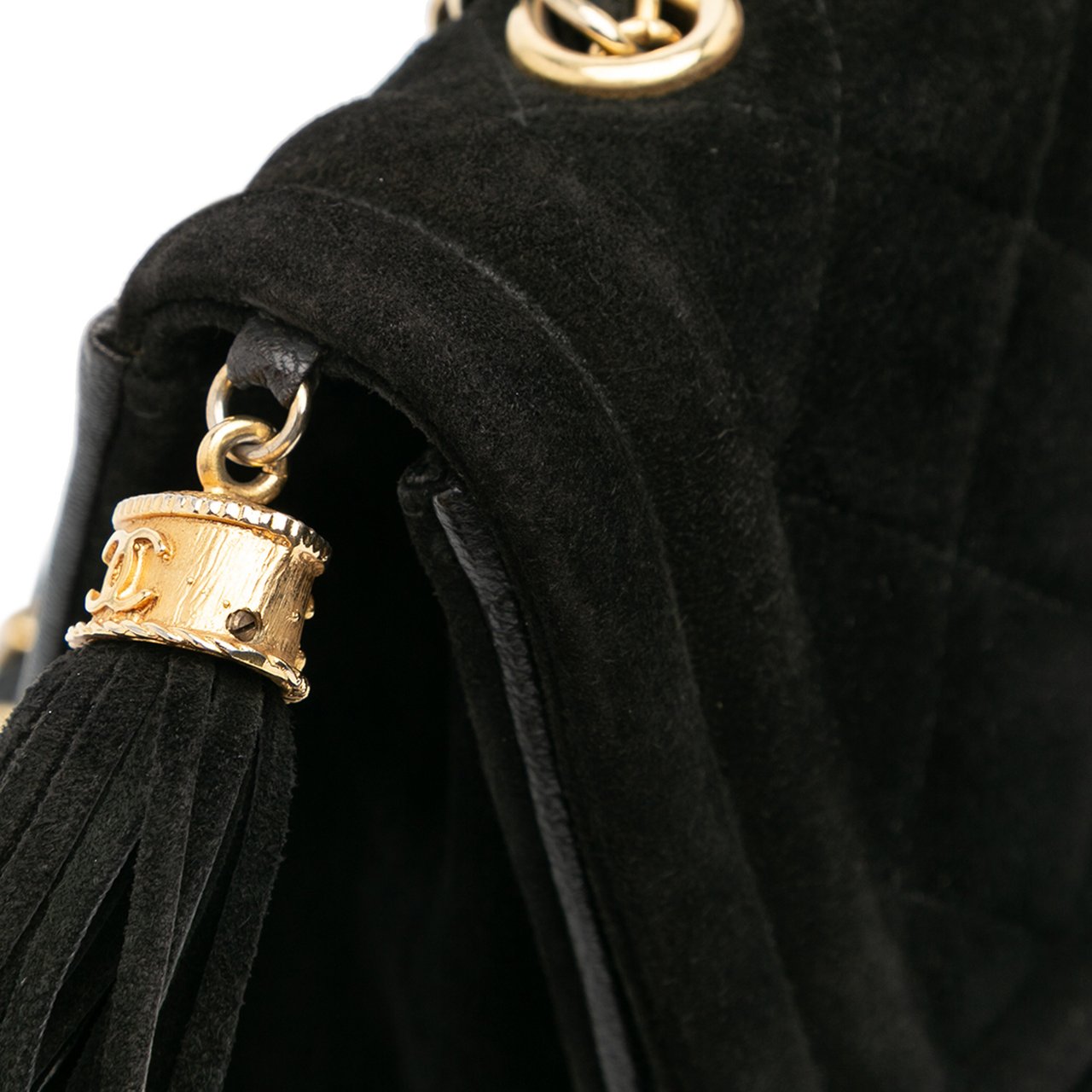 Chanel Quilted Suede Tassel Flap Zwart