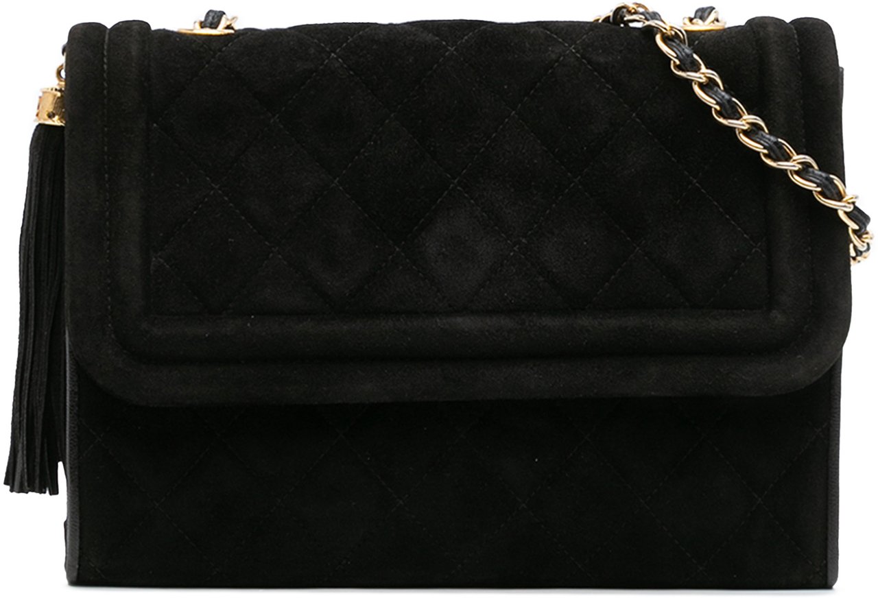 Chanel Quilted Suede Tassel Flap Zwart