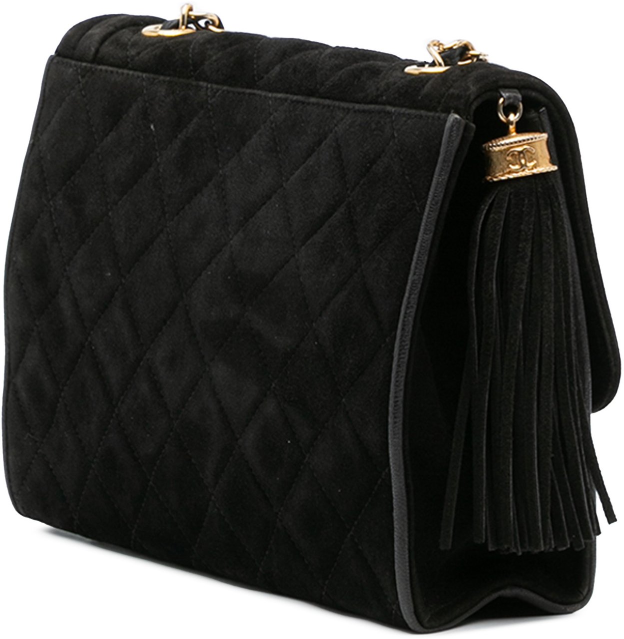 Chanel Quilted Suede Tassel Flap Zwart