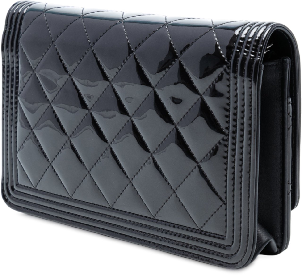 Chanel Quilted Patent Boy Wallet on Chain Zwart