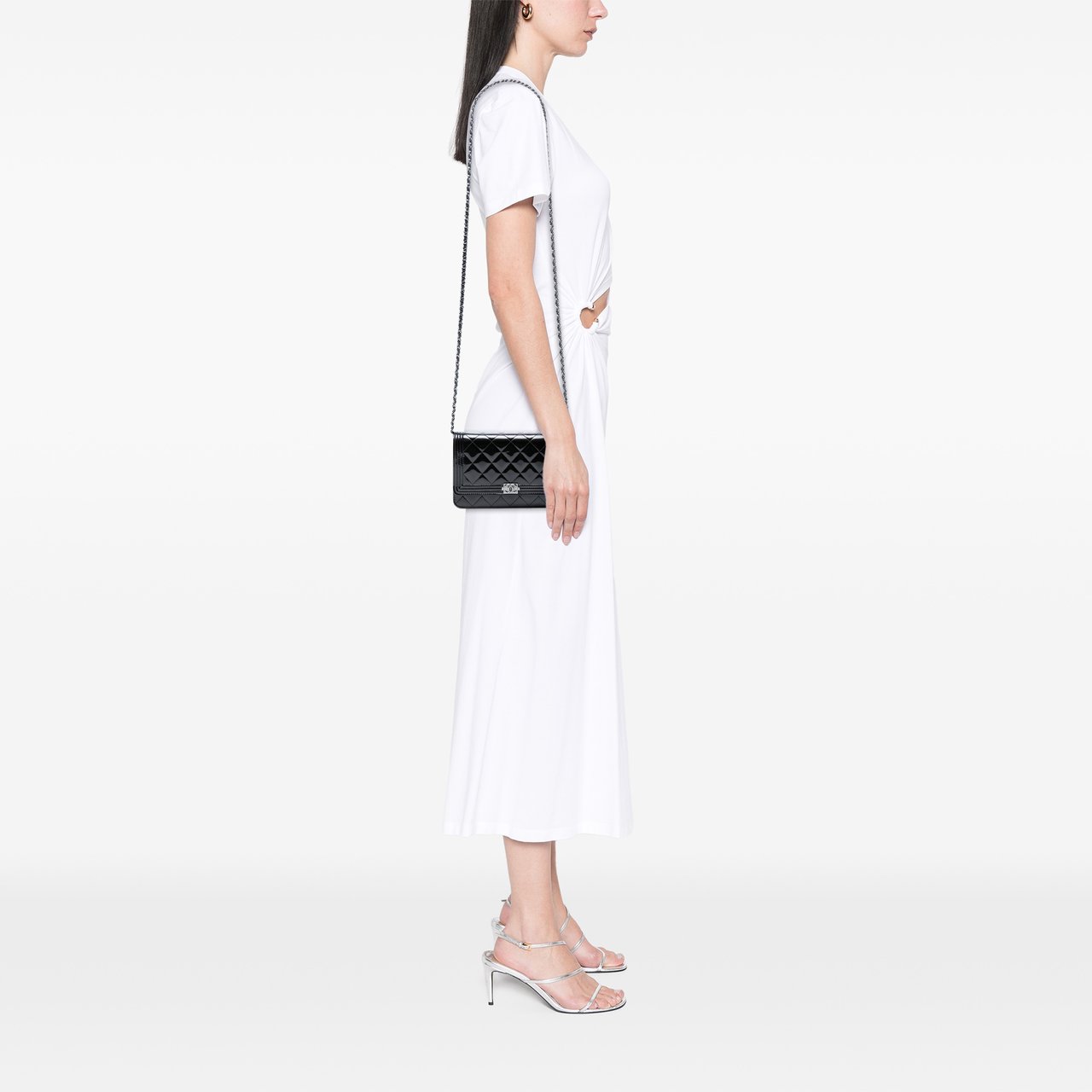 Chanel Quilted Patent Boy Wallet on Chain Zwart