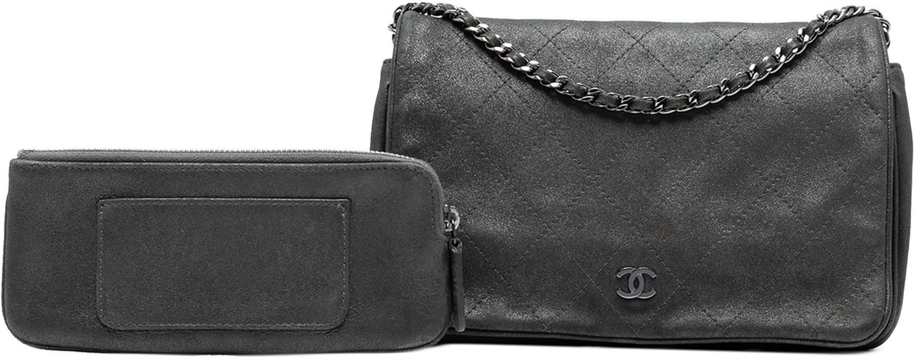 Chanel CC Quilted Iridescent Calfskin Single Flap Grijs