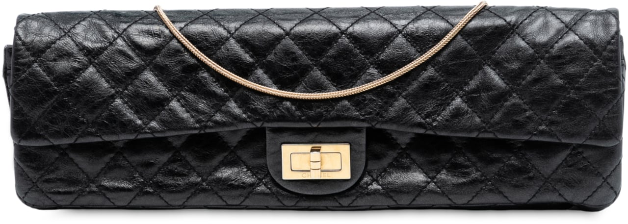 Chanel Reissue 2.55 Quilted Glazed Calfskin East West Single Flap Zwart