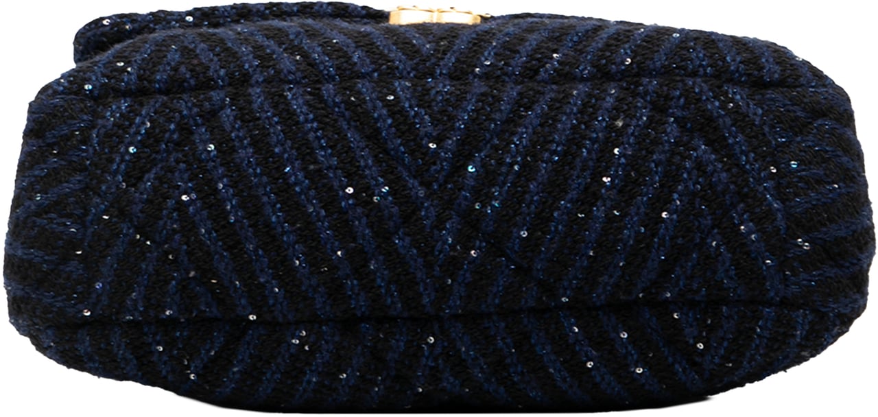 Chanel Large Chevron Tweed Sequin 19 Flap Blauw