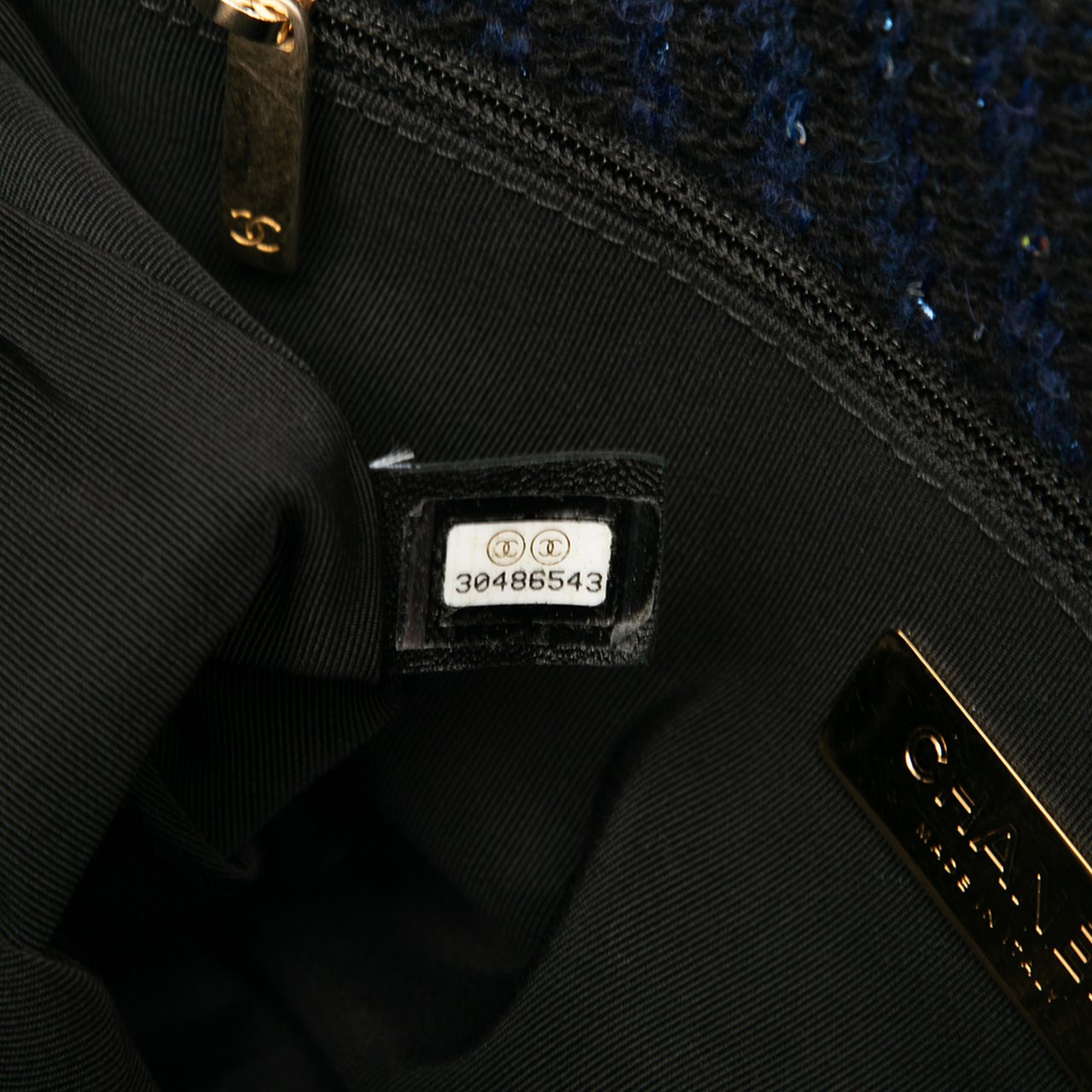 Chanel Large Chevron Tweed Sequin 19 Flap Blauw