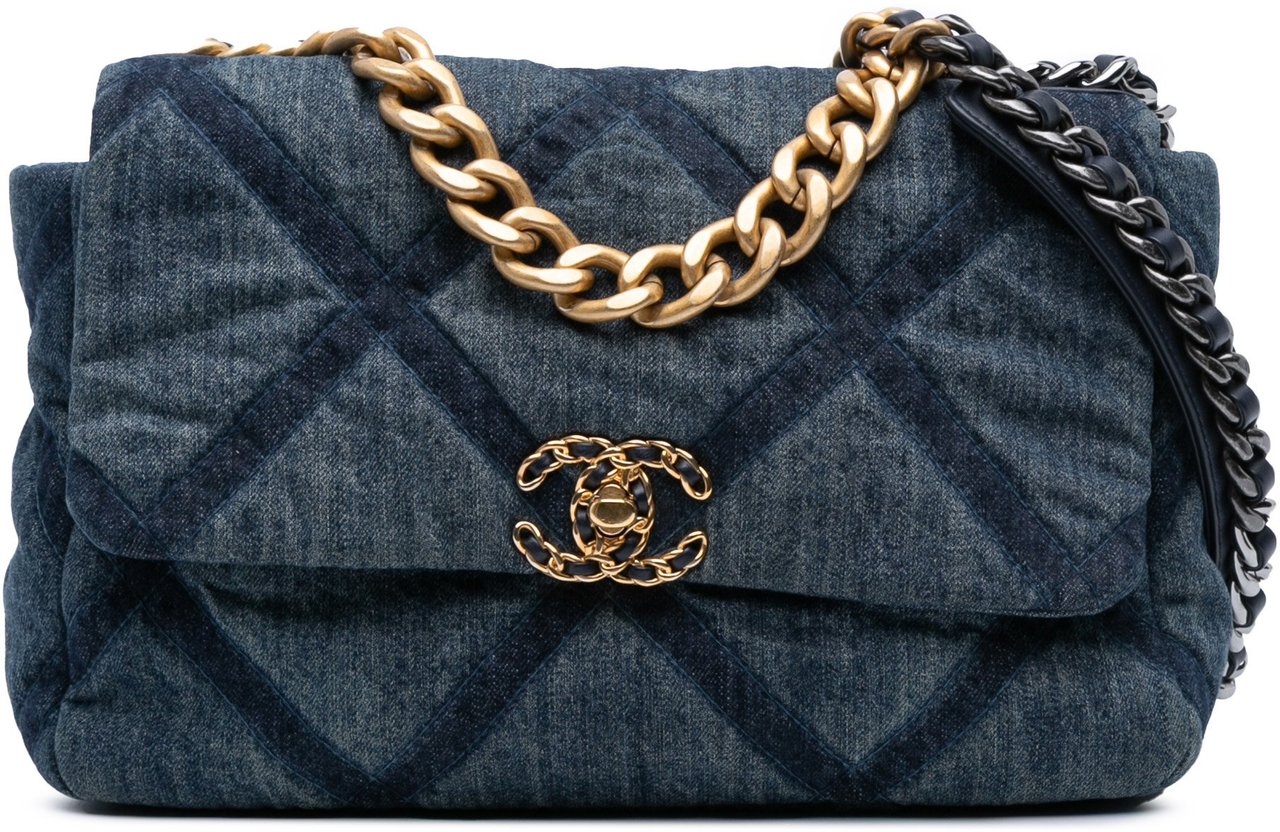 Chanel Large Denim 19 Flap Blauw