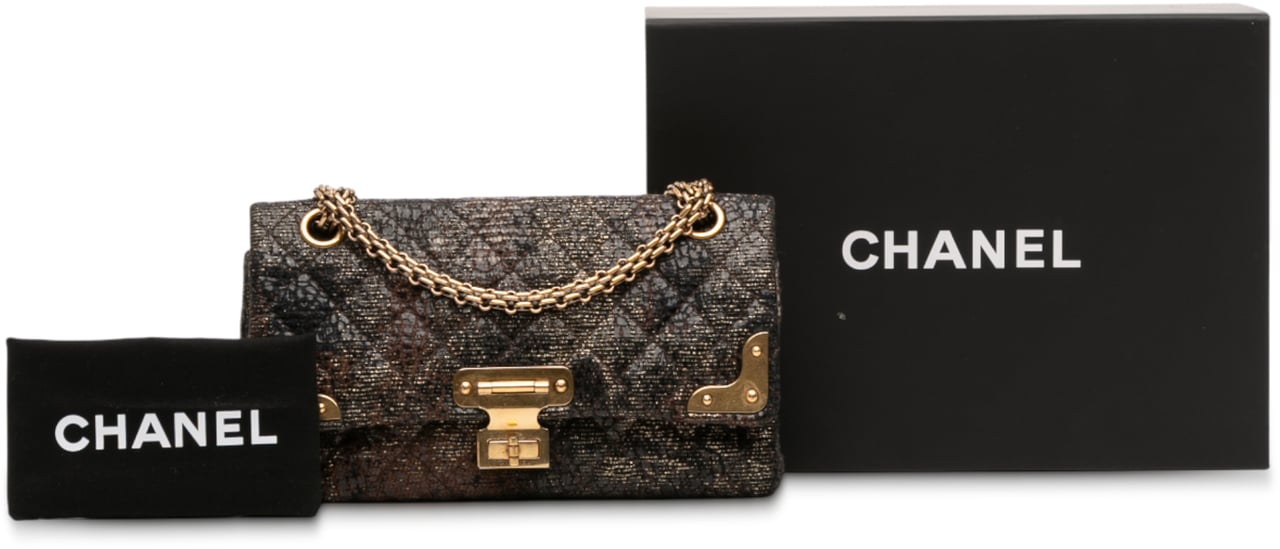 Chanel Paris Shanghai 2.55 Icons Lacquered Tweed Double Flap 225 Zwart