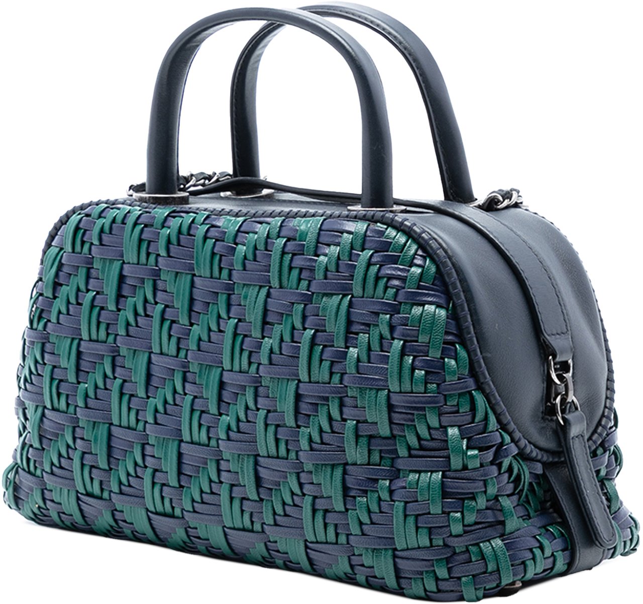 Chanel CC Woven Calfskin Bowling Bag Blauw