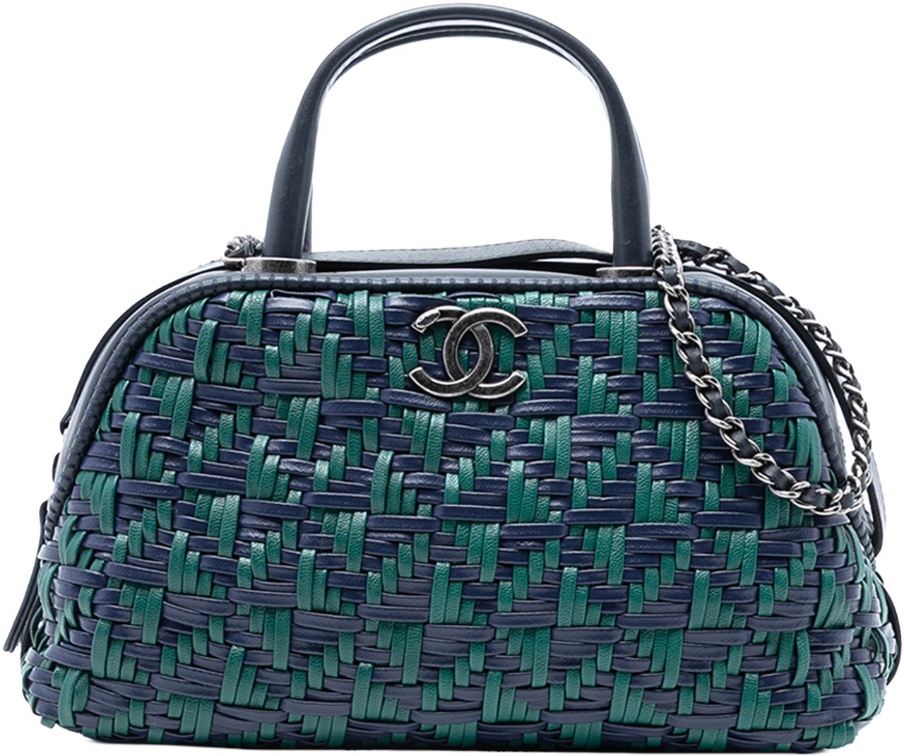 Chanel CC Woven Calfskin Bowling Bag Blauw