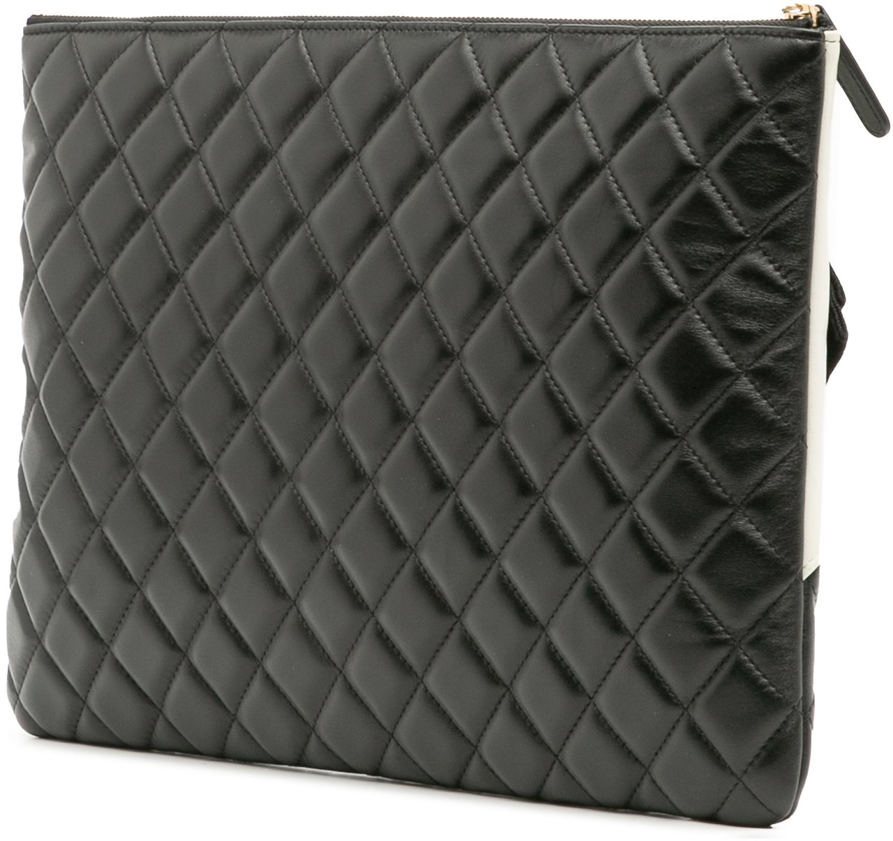 Chanel Large Quilted Lambskin Camellia O Case Clutch Zwart