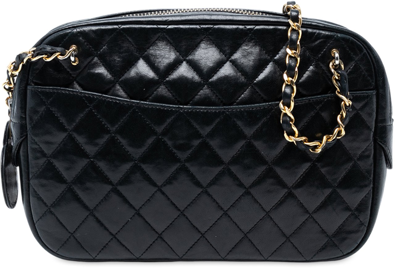 Chanel CC Quilted Lambskin Chain Camera Bag Zwart