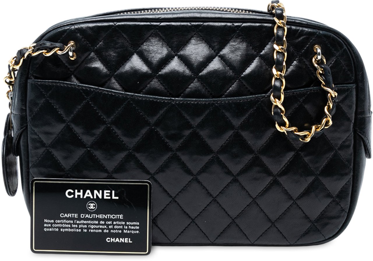 Chanel CC Quilted Lambskin Chain Camera Bag Zwart