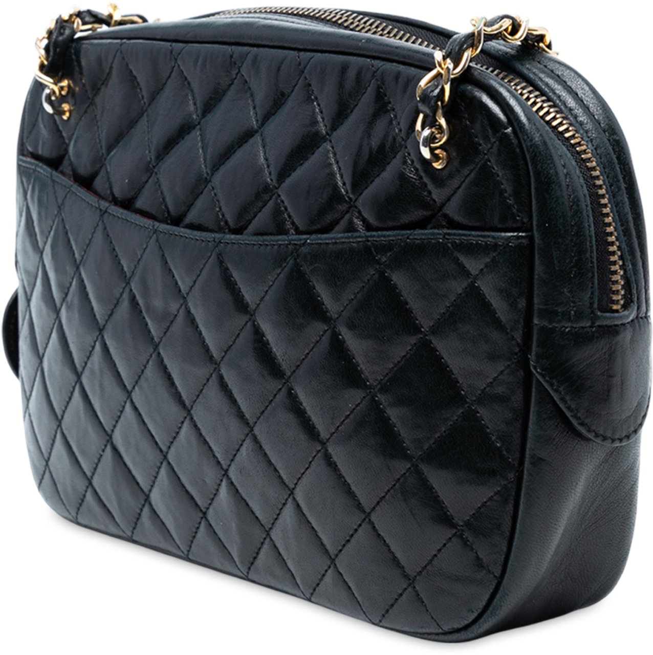 Chanel CC Quilted Lambskin Chain Camera Bag Zwart