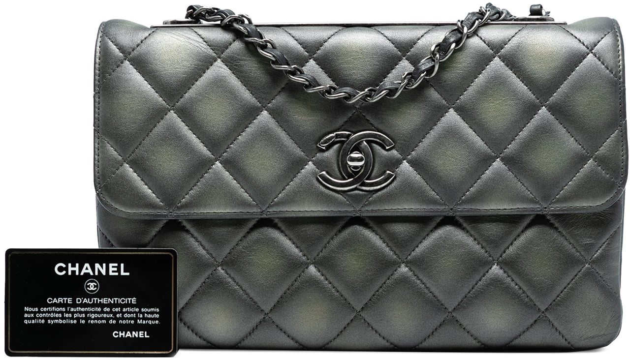 Chanel Quilted Metallic Lambskin Trendy CC Flap Grijs