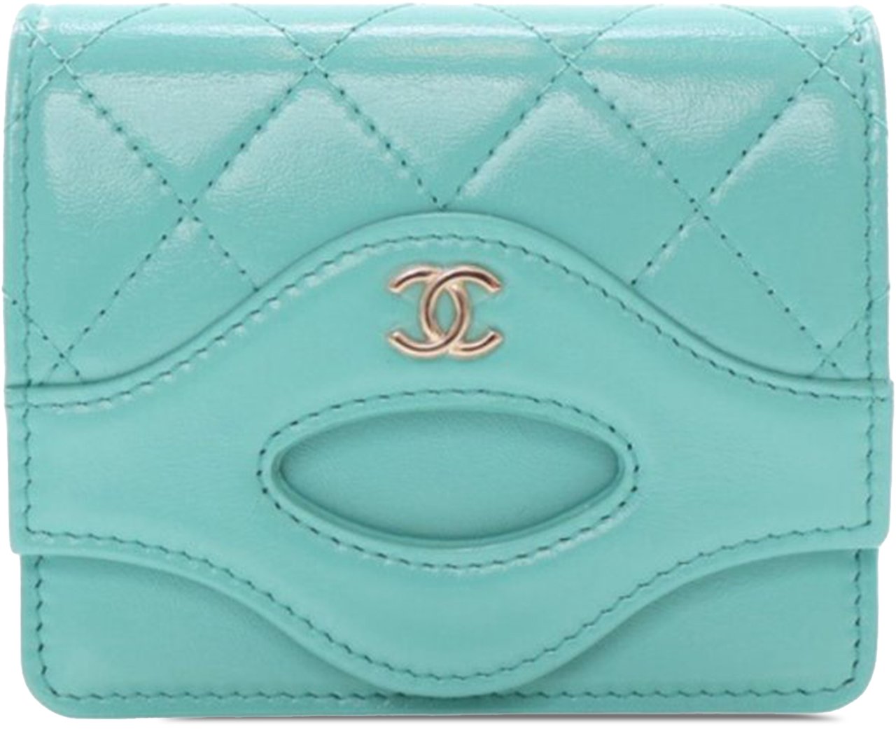 Chanel CC Quilted Calfskin Flap Card Holder Blauw