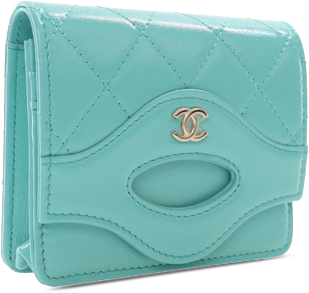 Chanel CC Quilted Calfskin Flap Card Holder Blauw