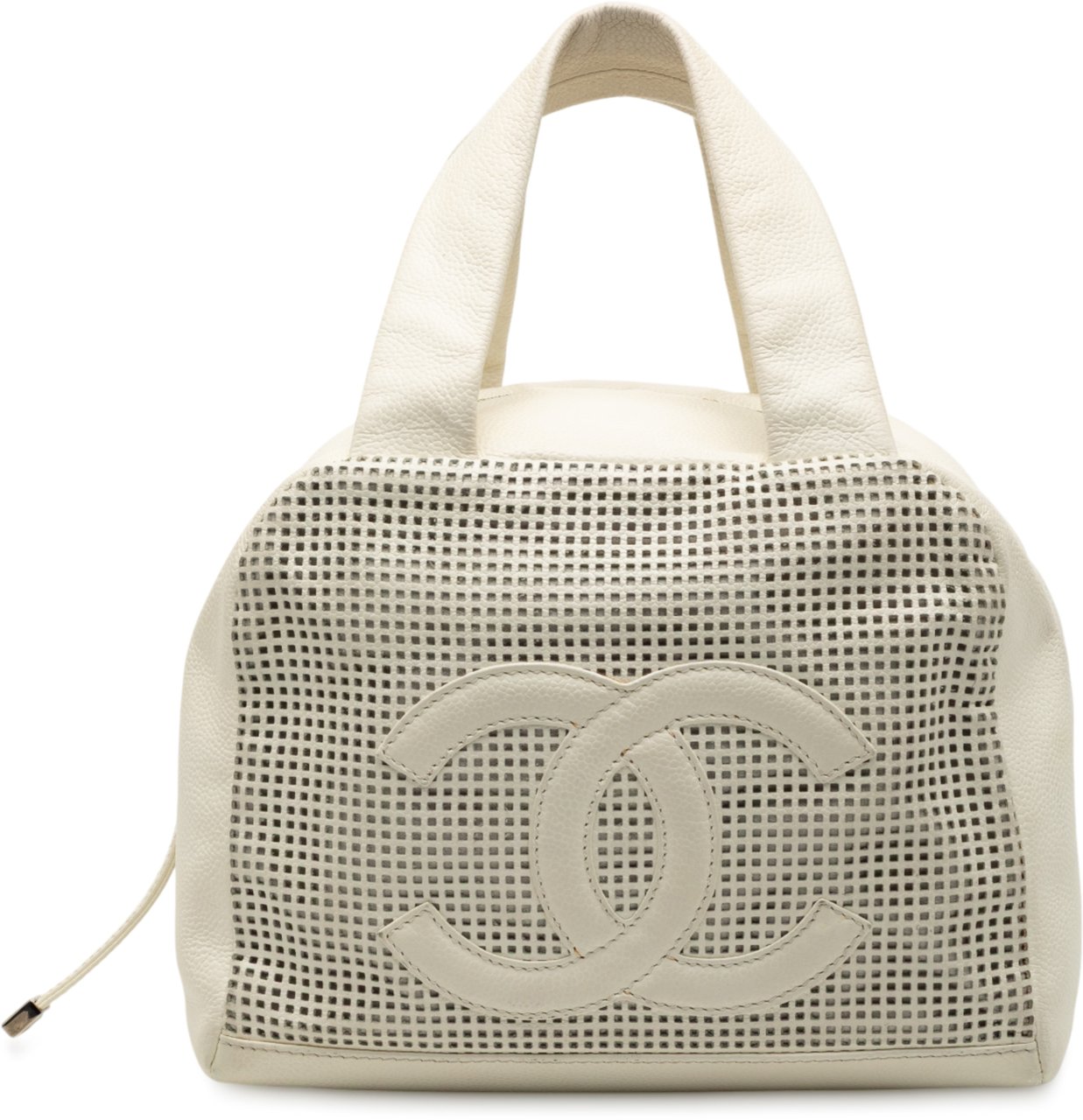 Chanel CC Perforated Caviar Bowler Bag Wit