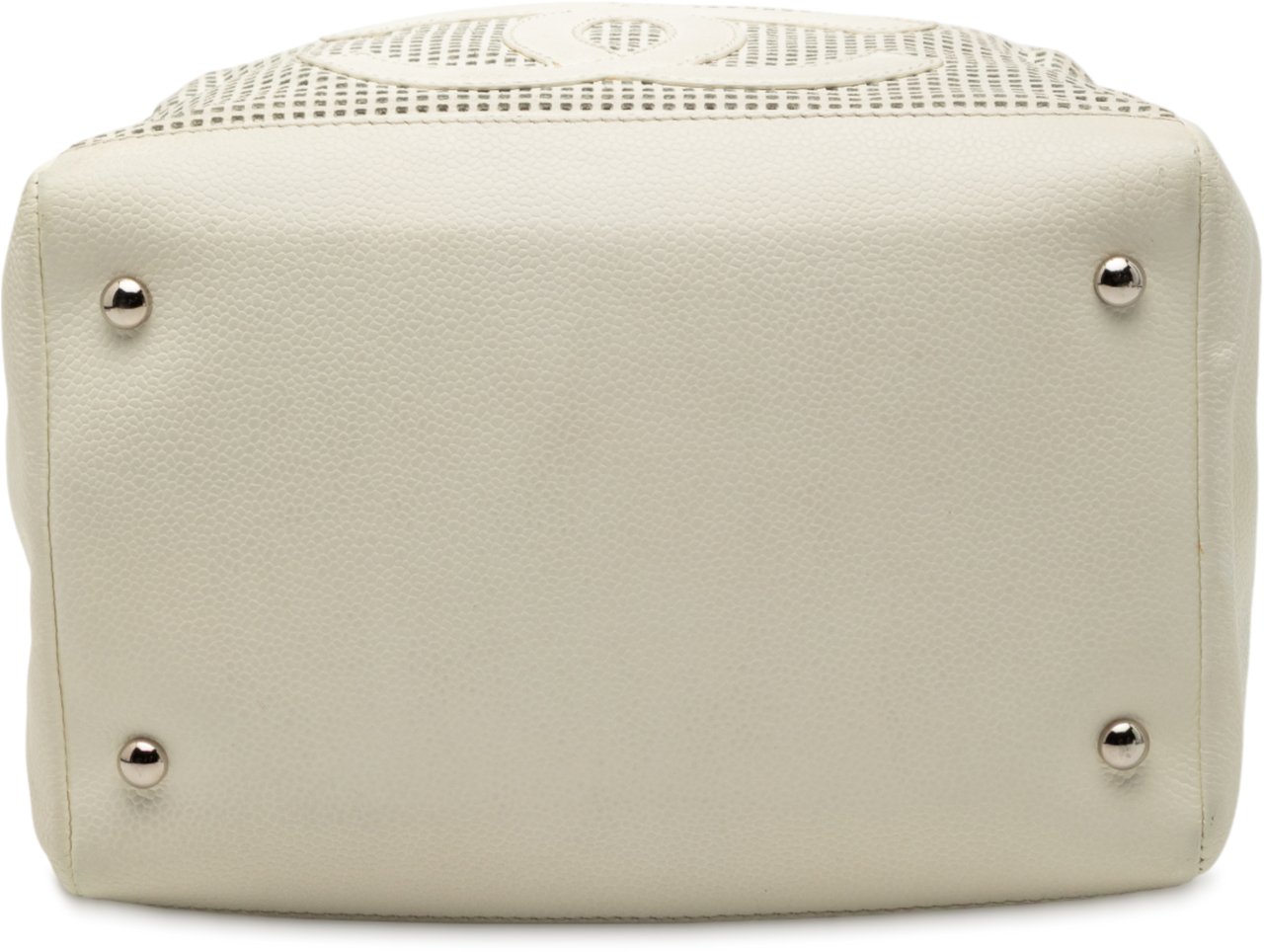 Chanel CC Perforated Caviar Bowler Bag Wit