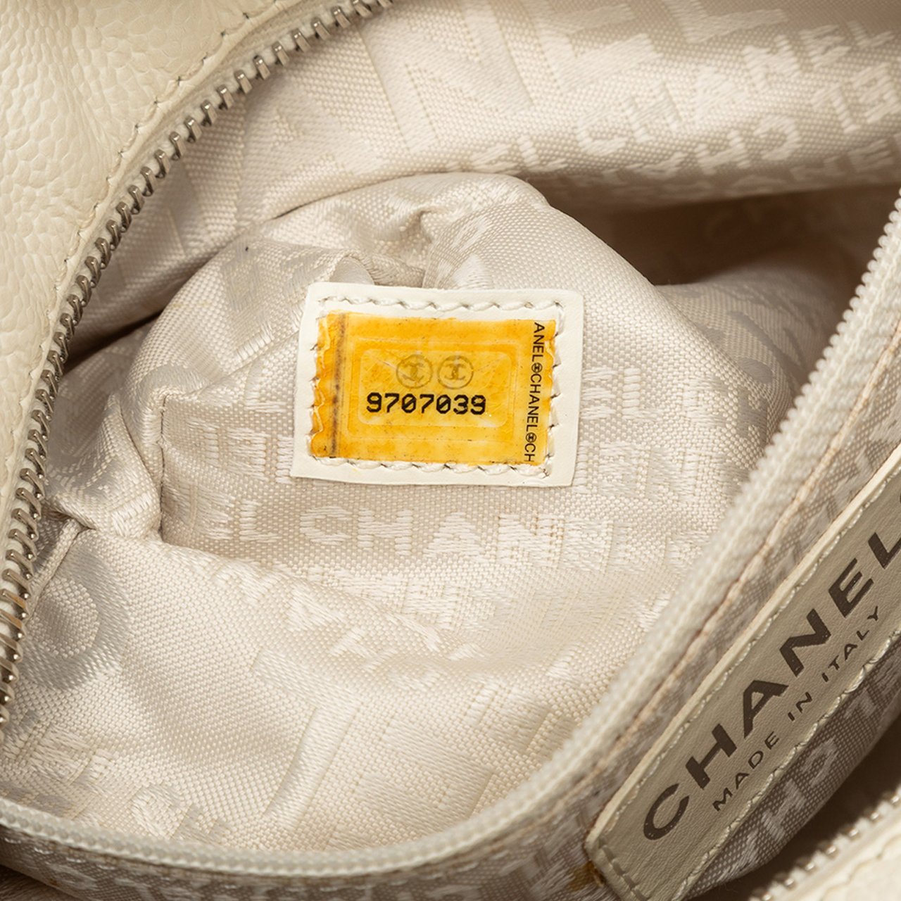 Chanel CC Perforated Caviar Bowler Bag Wit