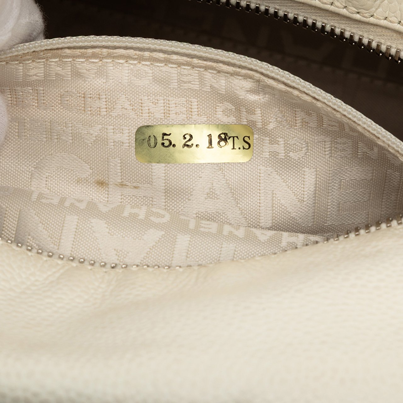 Chanel CC Perforated Caviar Bowler Bag Wit