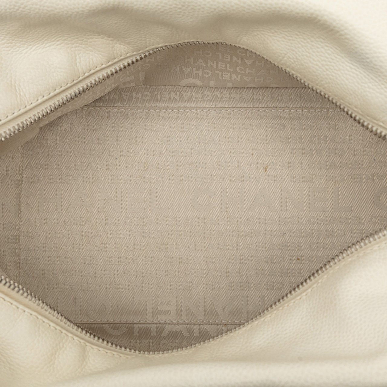 Chanel CC Perforated Caviar Bowler Bag Wit