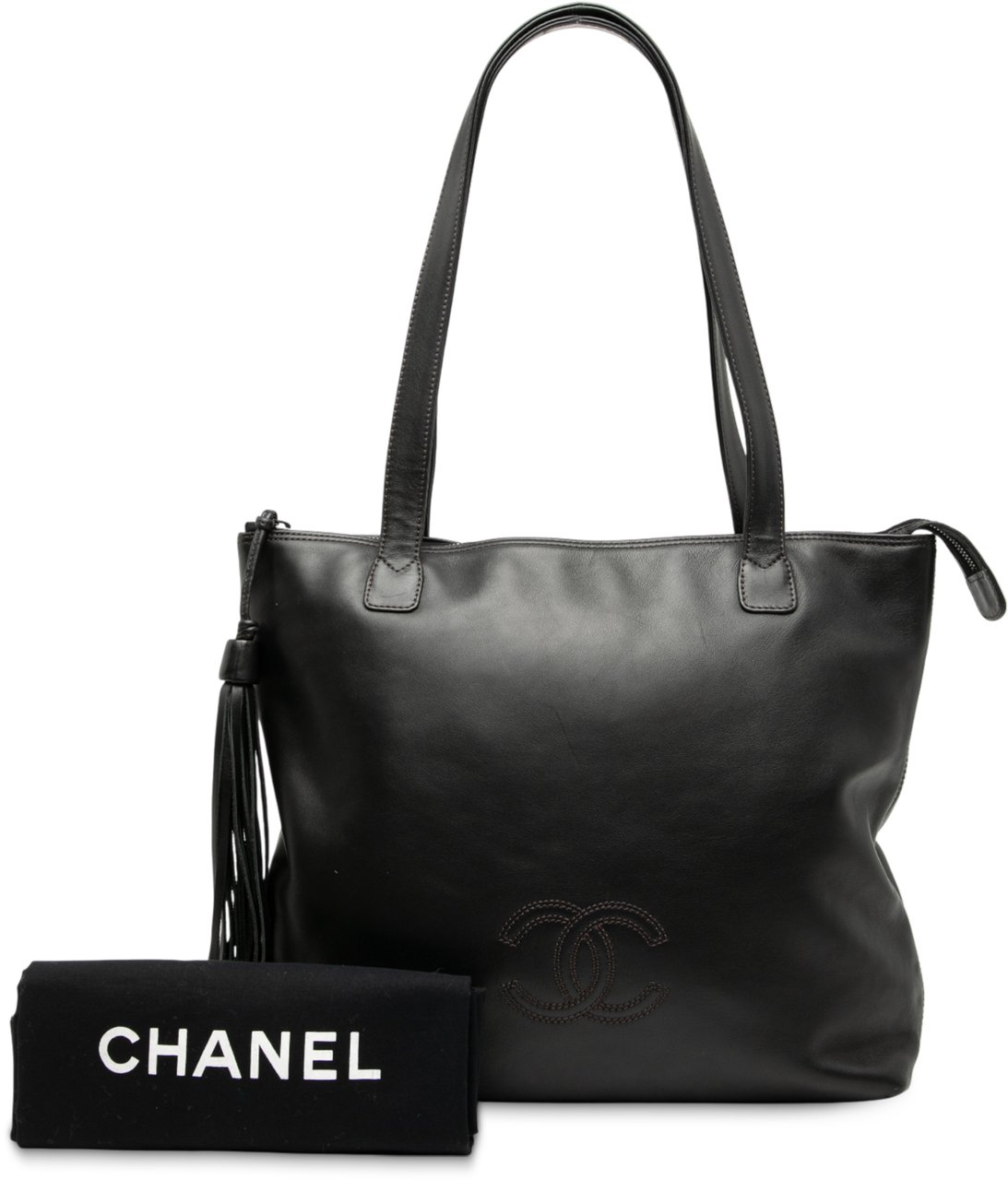 Chanel CC Lambskin Tassel Tote Zwart