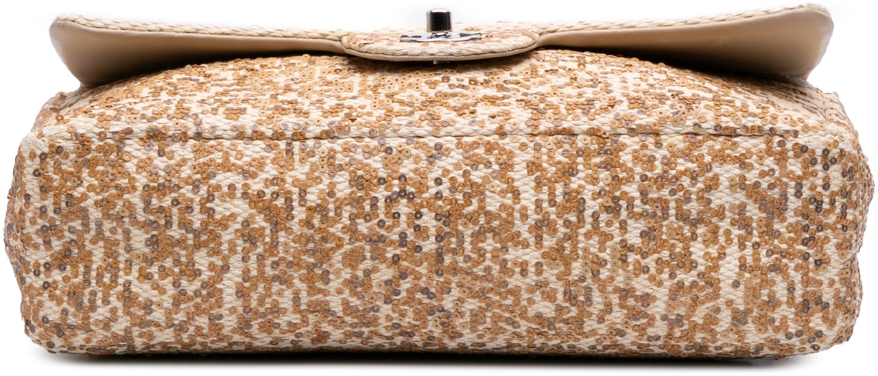 Chanel Jumbo Raffia Sequin Single Flap Bruin