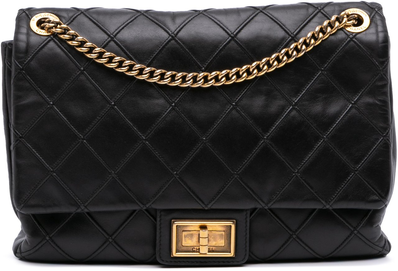 Chanel Large Reissue 2.55 Diamond Debossed Calfskin Cosmos Flap Zwart