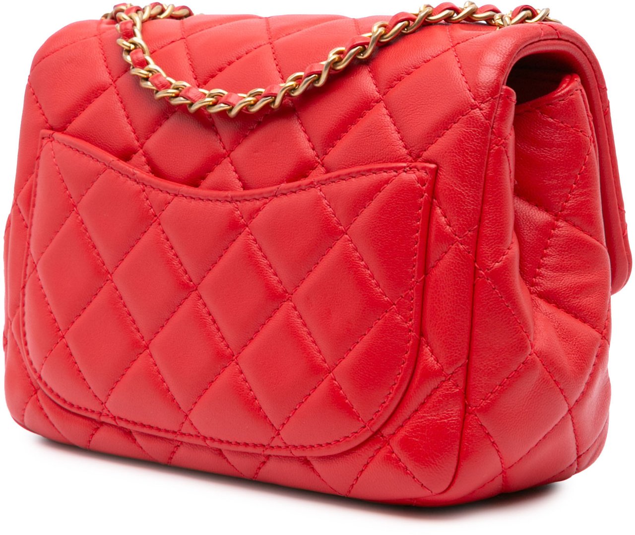 Chanel Mini Square Classic Lambskin Pearl Crush Single Flap Rood