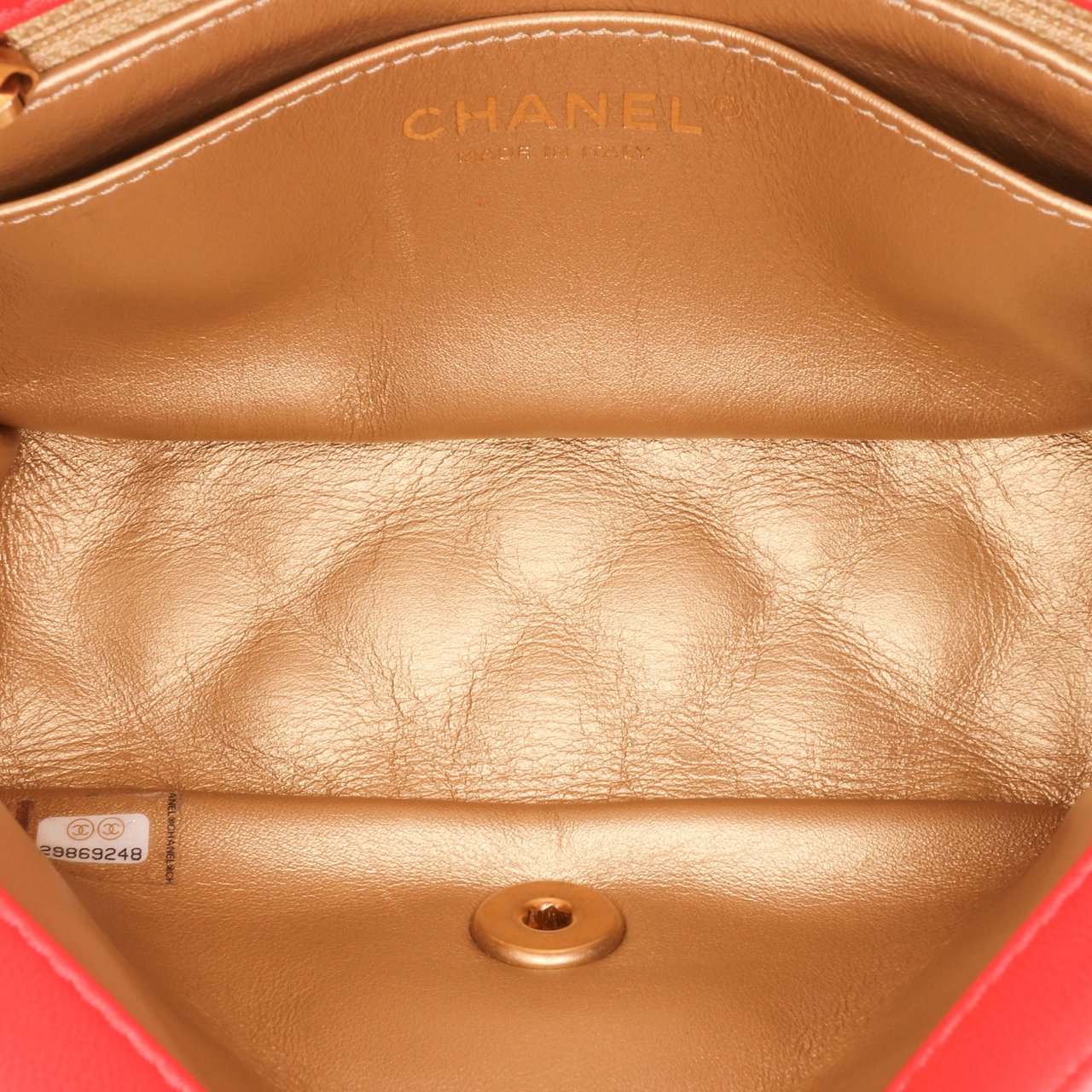 Chanel Mini Square Classic Lambskin Pearl Crush Single Flap Rood