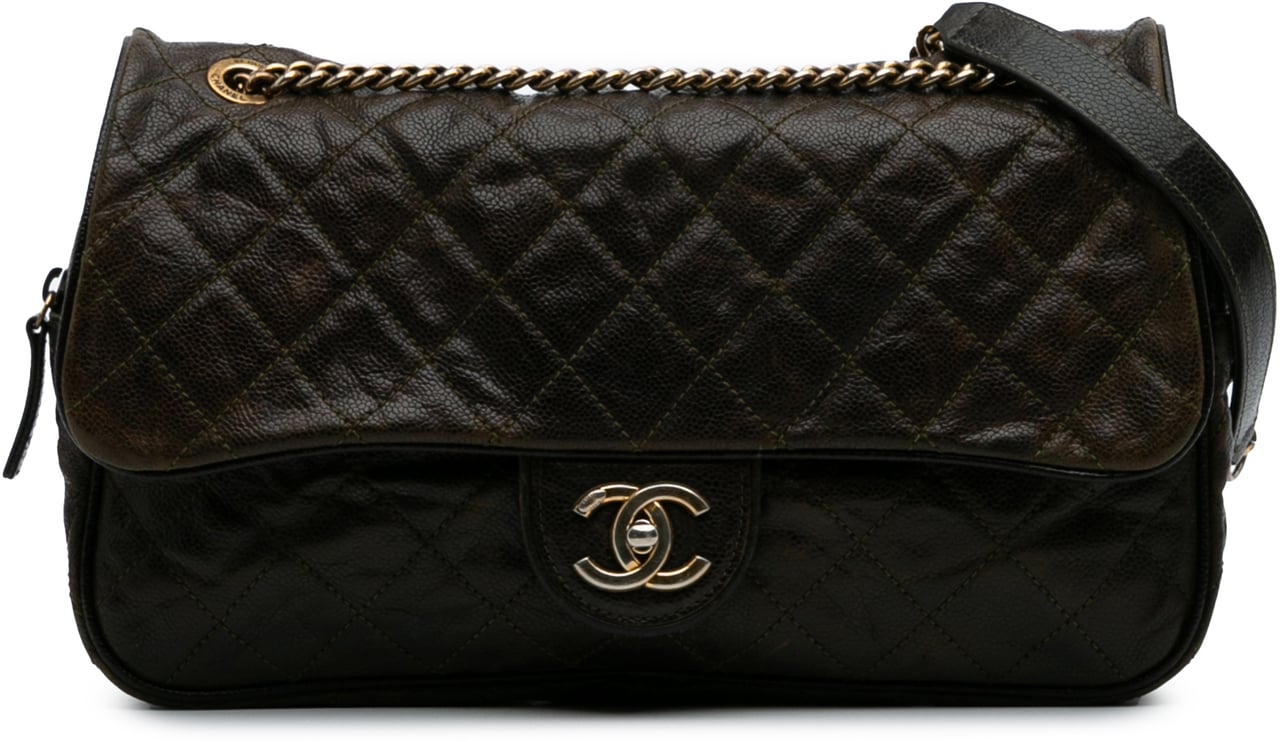 Chanel Large Quilted Glazed Caviar Shiva Flap Bruin