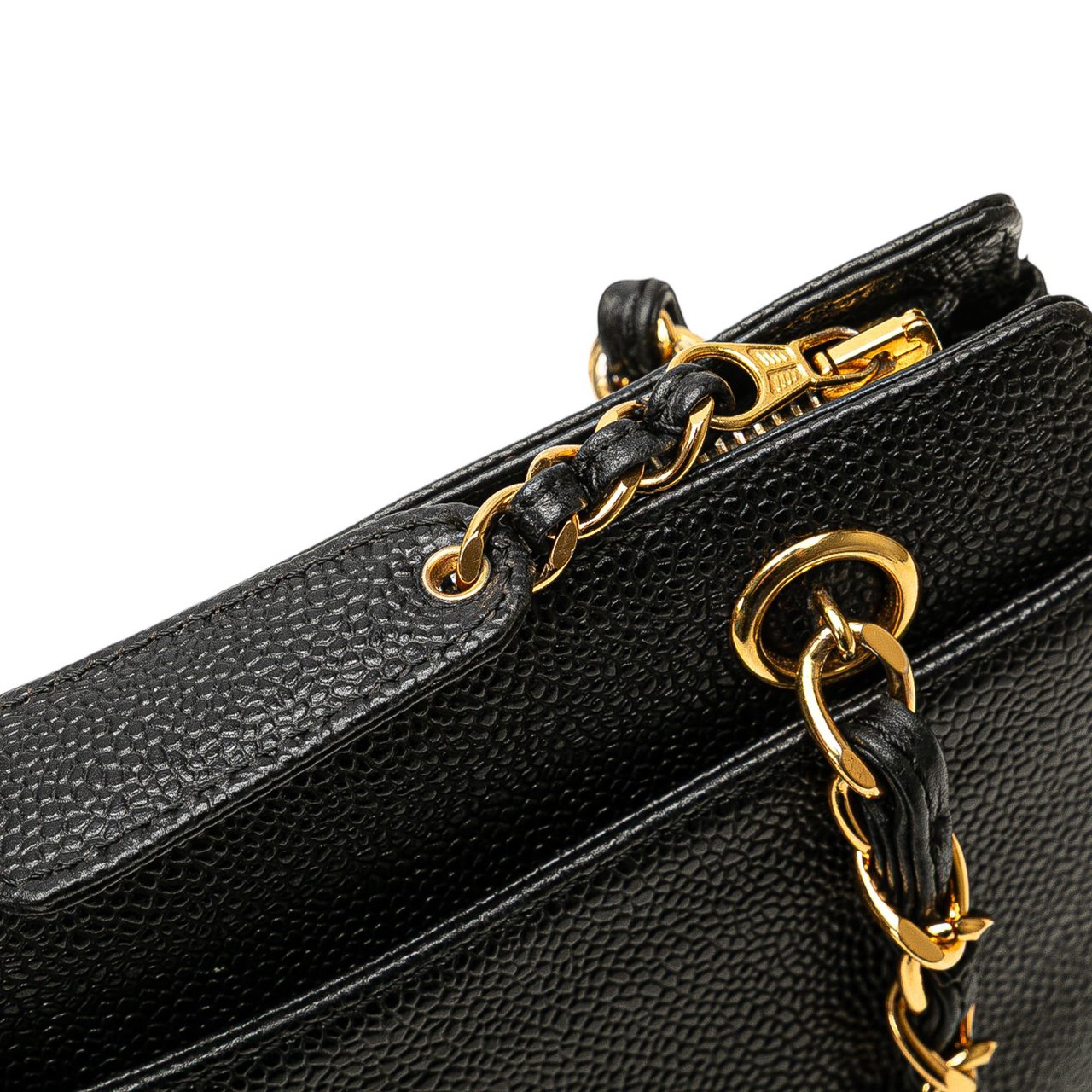 Chanel Caviar Logo Chain Tote Zwart